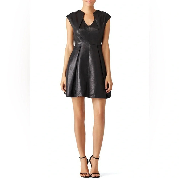 Halston Heritage NWT Black Metallic Adrian Fit and Flare Mini Dress Size 0 - Picture 1 of 16